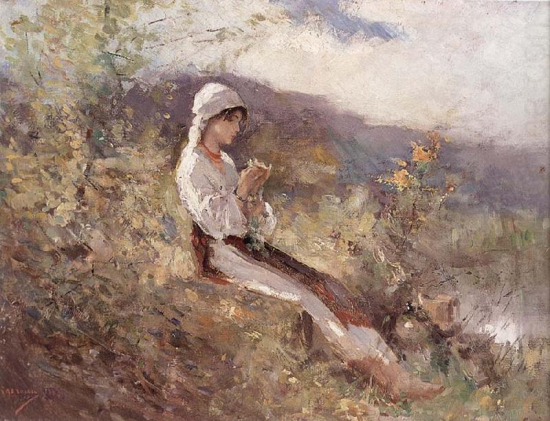 Nicolae Grigorescu Peasant Woman Sitting in the Grass china oil painting image